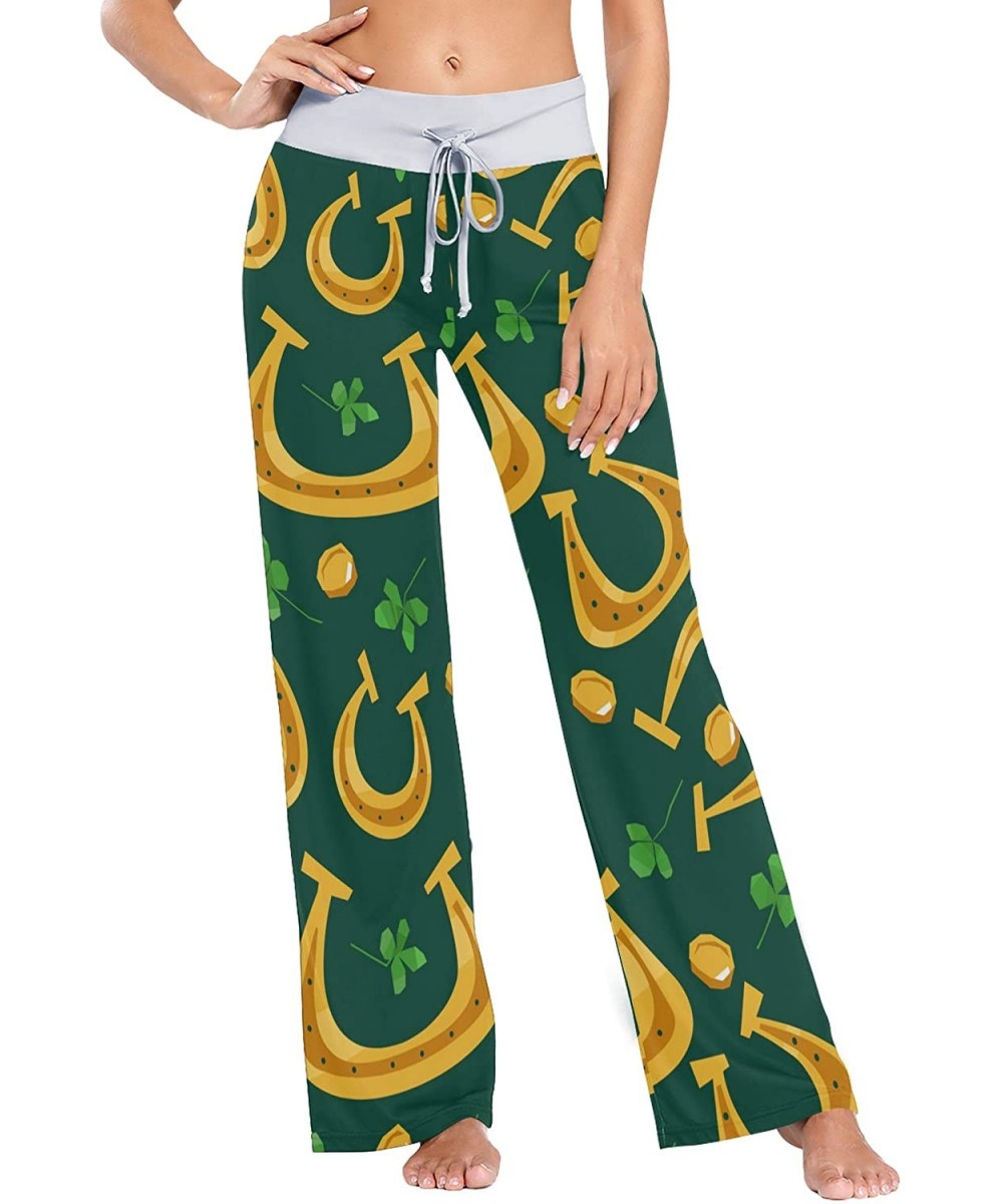 Bottoms Clover Leaf Lucky Seamless Pattern Women Loose Palazzo Casual Drawstring Sleepwear Print Yoga Pants - CO19CSGH33Z