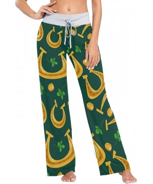 Bottoms Clover Leaf Lucky Seamless Pattern Women Loose Palazzo Casual Drawstring Sleepwear Print Yoga Pants - CO19CSGH33Z