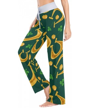 Bottoms Clover Leaf Lucky Seamless Pattern Women Loose Palazzo Casual Drawstring Sleepwear Print Yoga Pants - CO19CSGH33Z