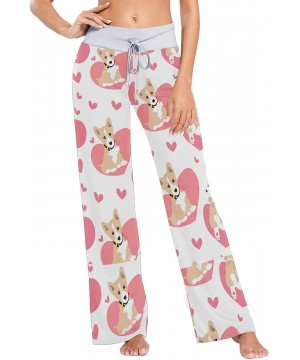 Bottoms Corgi Cute Pattern and Heart Women Pajama Pants Bottoms Palazzo Yoga Stretchy Wide Leg Trousers - CX19C4QDM3U