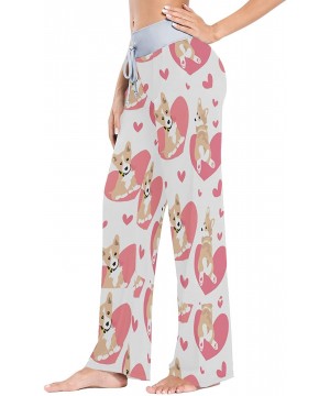 Bottoms Corgi Cute Pattern and Heart Women Pajama Pants Bottoms Palazzo Yoga Stretchy Wide Leg Trousers - CX19C4QDM3U