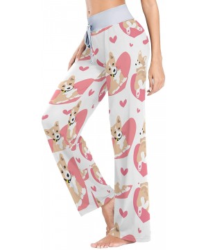 Bottoms Corgi Cute Pattern and Heart Women Pajama Pants Bottoms Palazzo Yoga Stretchy Wide Leg Trousers - CX19C4QDM3U