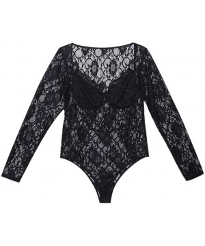 Bustiers & Corsets Women Sexy Long Sleeve Lingerie with Large One-Piece Garment Sexy Lace Underwear - Black - CH18X2KXC4U