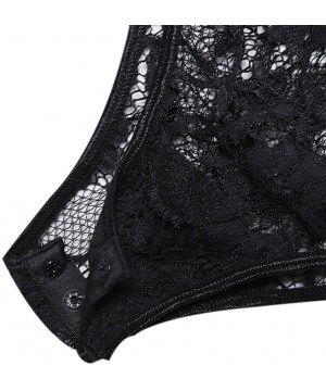 Bustiers & Corsets Women Sexy Long Sleeve Lingerie with Large One-Piece Garment Sexy Lace Underwear - Black - CH18X2KXC4U