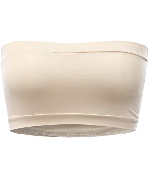 Slips Women's Solid Strapless Seamless Active Base Layer Bandeau Tube Vest Top - Beige - CH18X2Y2S04