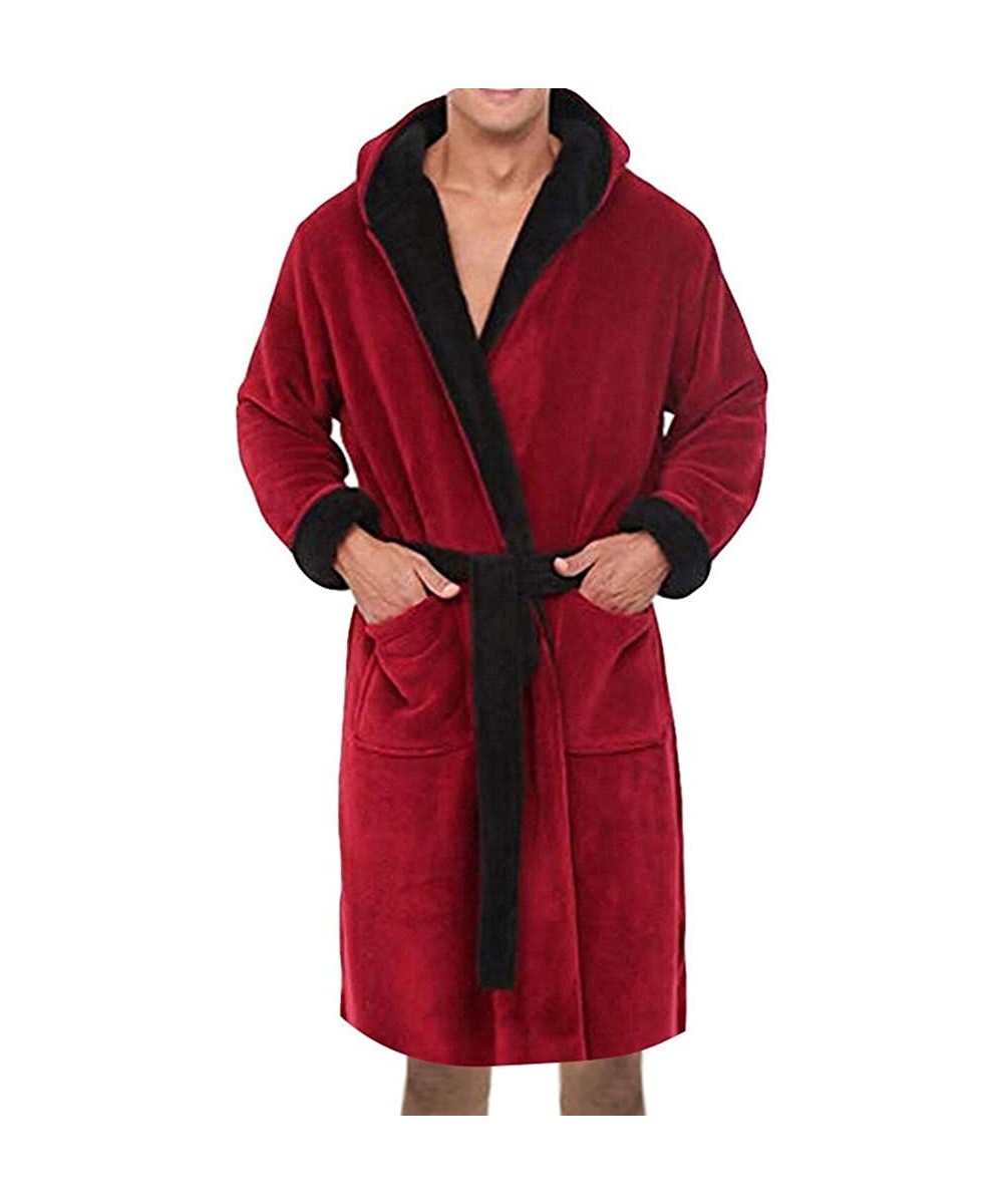 Robes Men's Plush Shawl Bathrobe Home Clothes-Winter Lengthened Long Sleeved Robe Coat - CZ18AG4XAME