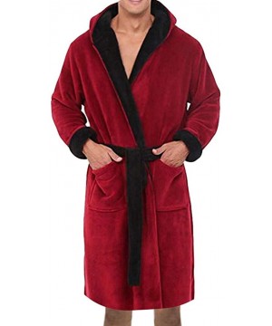 Robes Men's Plush Shawl Bathrobe Home Clothes-Winter Lengthened Long Sleeved Robe Coat - CZ18AG4XAME