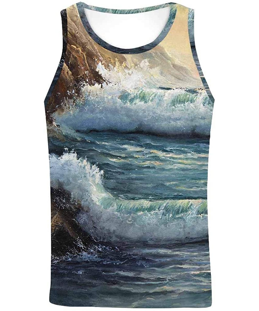 Undershirts Men's Muscle Gym Workout Training Sleeveless Tank Top Nice Sunset Over Sea Beach - Multi6 - C719DW83KZI