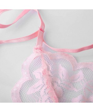 Baby Dolls & Chemises Women Lace Splice Plus Size V-Neck Backless Pajamas Sexy Lingerie Sleepwear - Pink - CT197K9NS6Y