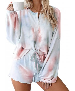 Sets Women's Tie Dye Pajamas Set Cute Sleepwear Loungewear Long Sleeve Shirt Shorts with Waistband - CD190ZOG5QI