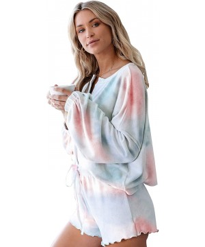 Sets Women's Tie Dye Pajamas Set Cute Sleepwear Loungewear Long Sleeve Shirt Shorts with Waistband - CD190ZOG5QI