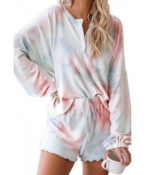 Sets Women's Tie Dye Pajamas Set Cute Sleepwear Loungewear Long Sleeve Shirt Shorts with Waistband - CD190ZOG5QI