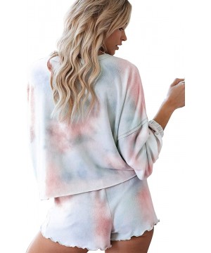 Sets Women's Tie Dye Pajamas Set Cute Sleepwear Loungewear Long Sleeve Shirt Shorts with Waistband - CD190ZOG5QI