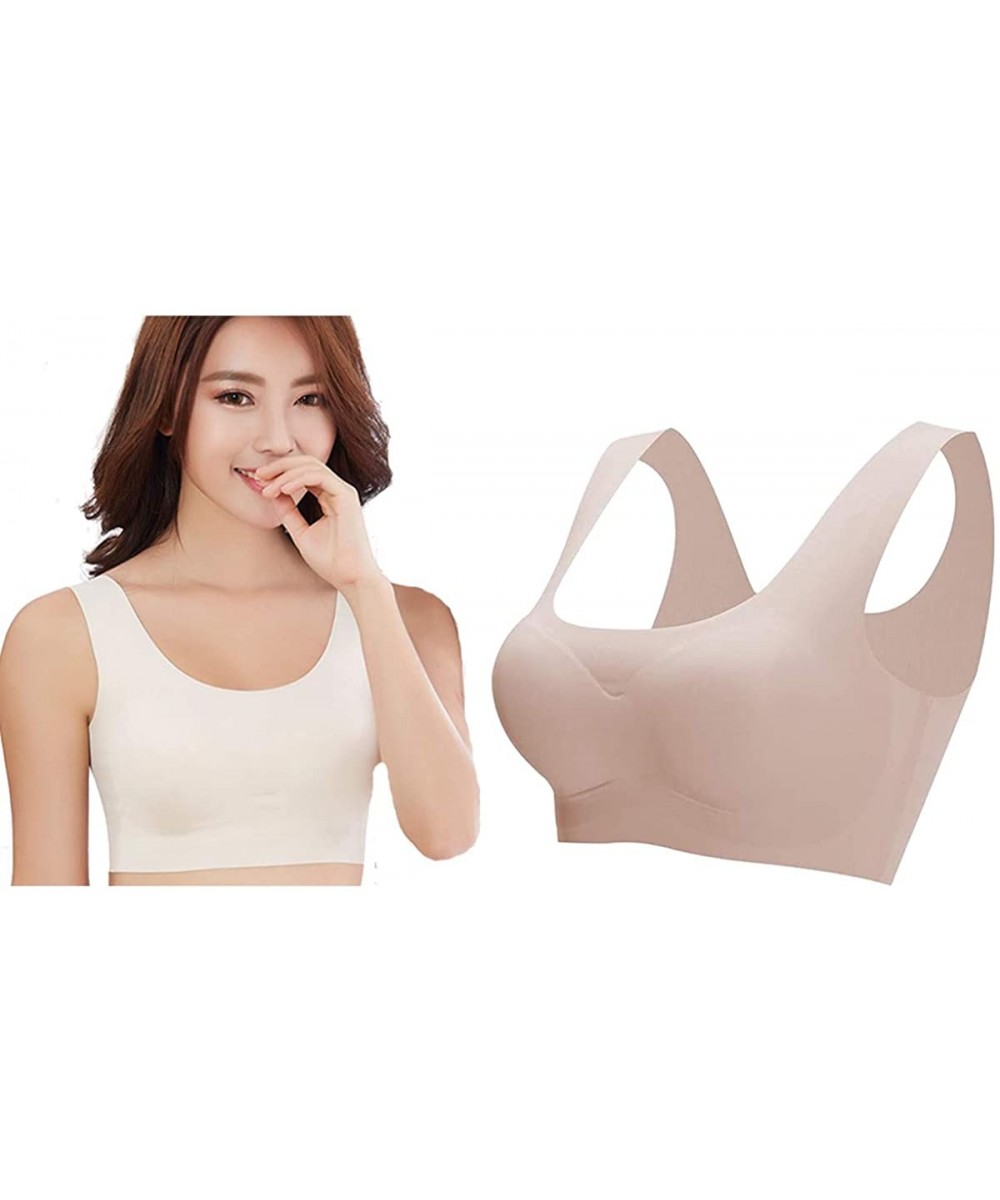 Bras Ultra-Thin Women Plus Size Ice Silk Comfort Bra in Yoga for Girls - White+beige - C7190L63EEL