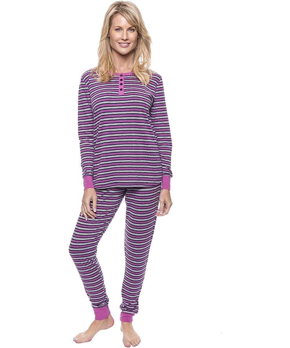 Sets Womens Double Layer Knit Jersey Fitted Sleep Set - Stripes Navy/Pink - C912JV8YAPN