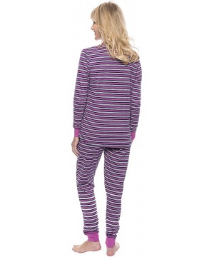 Sets Womens Double Layer Knit Jersey Fitted Sleep Set - Stripes Navy/Pink - C912JV8YAPN