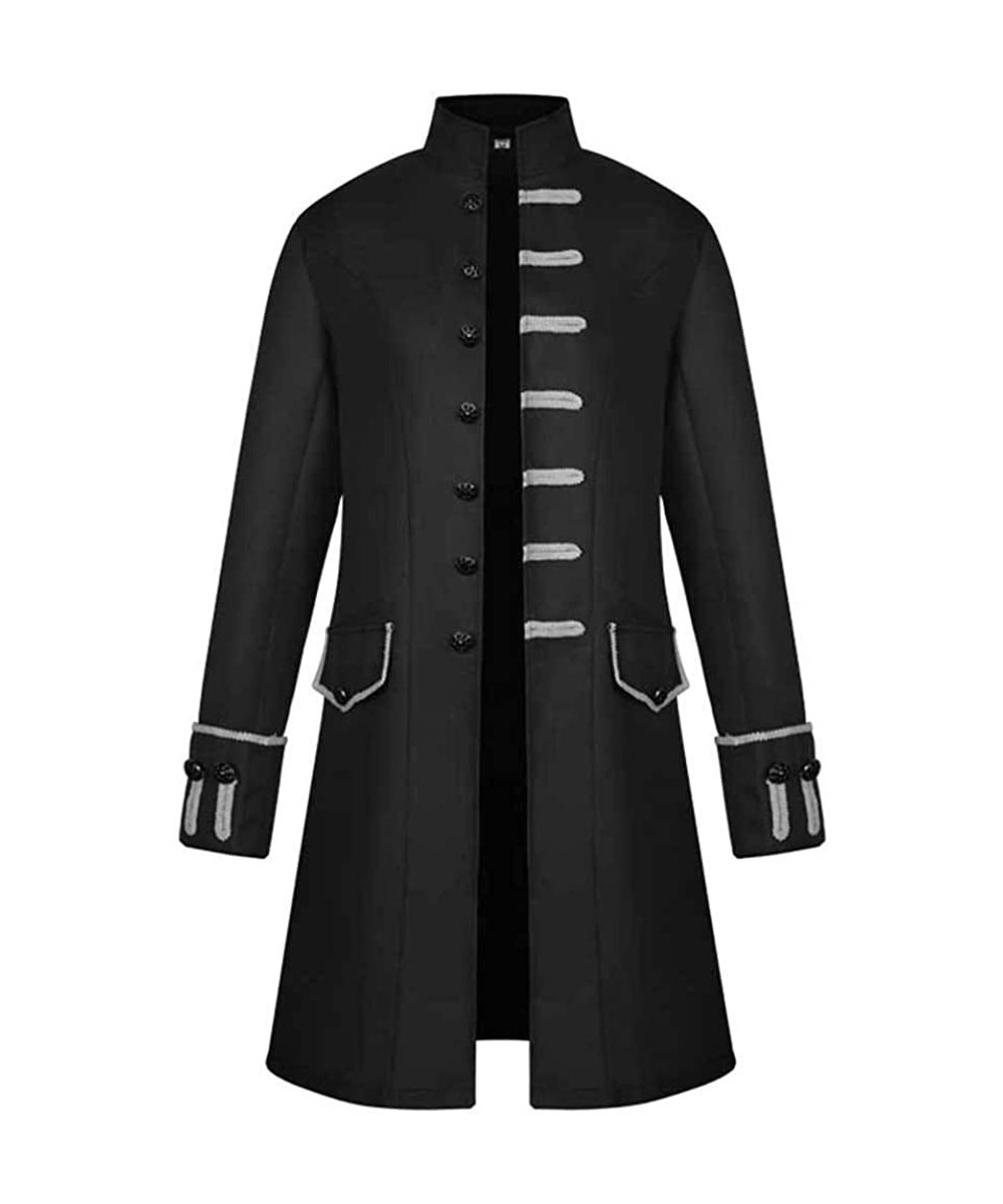 Thermal Underwear Mens Vintage Steampunk Tailcoat Jacket Victorian Frock Coat Tuxedo Buttons Outerwear - A-black - CS1932OQE9X