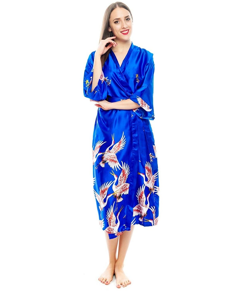 Robes Women Kimono Robes Long Soft Sleepdress Lightweight Satin Nightwear Bathrobe - Royal Blue - C218Y8WNKTN