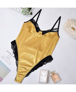 Baby Dolls & Chemises Women Sexy Lace Jumpsuit Underwear Flirty Pajamas Bodysuit Teddy Sleepwear Nightgown - Gold - CH19467AETI