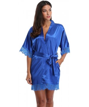 Robes Silk Kimono Robe Women Sleepwear Short Bridesmaid Bath Robes Wedding Party - Royablue - CW17AAXA6KD