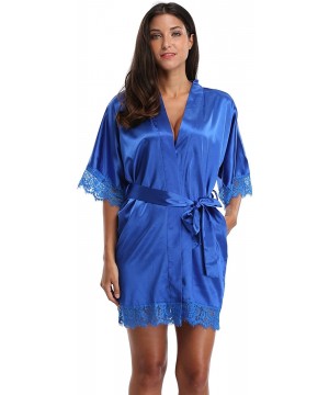 Robes Silk Kimono Robe Women Sleepwear Short Bridesmaid Bath Robes Wedding Party - Royablue - CW17AAXA6KD