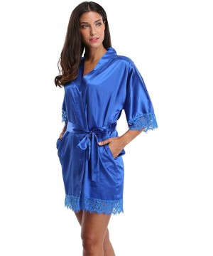 Robes Silk Kimono Robe Women Sleepwear Short Bridesmaid Bath Robes Wedding Party - Royablue - CW17AAXA6KD