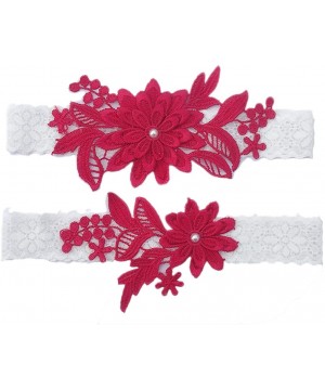 Garters & Garter Belts Lady 2019 Romantic Flower Rhinestones Wedding Bridal Lace Garter Set 2 Pcs - Style 18-dark Red - CU187...