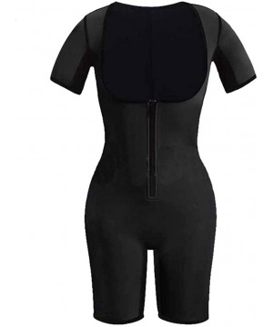 Shapewear Womens Neoprene Full Body Shaper Bodysuit Zipper U-Collar Short Sleeves Sweat Sauna Suit Butt Enhancer - Black - CF...