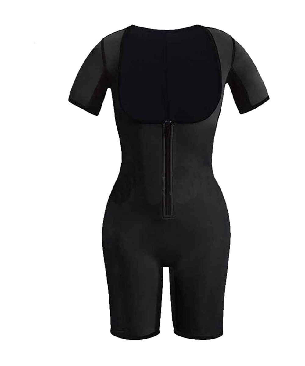 Shapewear Womens Neoprene Full Body Shaper Bodysuit Zipper U-Collar Short Sleeves Sweat Sauna Suit Butt Enhancer - Black - CF...