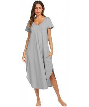 Nightgowns & Sleepshirts Sleepwear Women's Casual V Neck Nightshirt Short Sleeve Long Nightgown - Misty Grey - CH18ERDCHUN