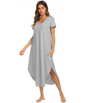 Nightgowns & Sleepshirts Sleepwear Women's Casual V Neck Nightshirt Short Sleeve Long Nightgown - Misty Grey - CH18ERDCHUN