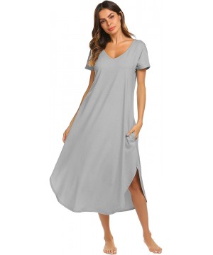 Nightgowns & Sleepshirts Sleepwear Women's Casual V Neck Nightshirt Short Sleeve Long Nightgown - Misty Grey - CH18ERDCHUN