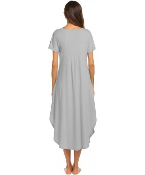 Nightgowns & Sleepshirts Sleepwear Women's Casual V Neck Nightshirt Short Sleeve Long Nightgown - Misty Grey - CH18ERDCHUN