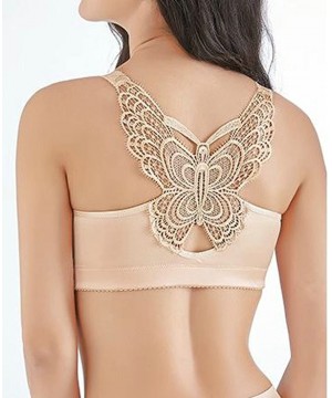 Bras Women's Large Size Front Closure Butterfly Beauty Back No Underwire Bras - Apricot - CT18DYH5A26