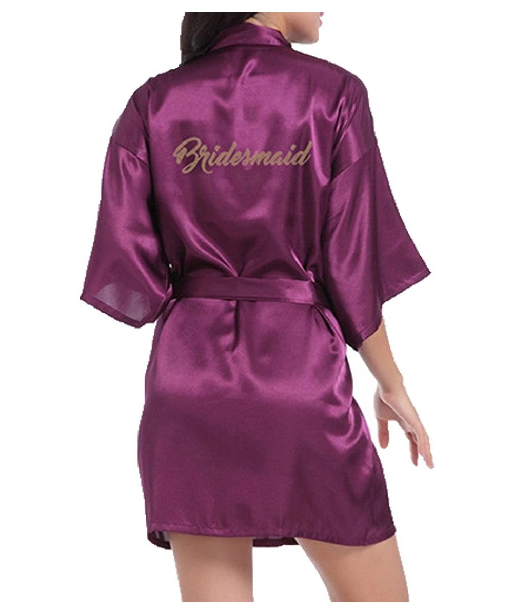 Robes Bridal Bridesmaid Robes for Bride Kimono Wedding Party Getting Ready Gold Glitter Silky Satin Bridesmaid Plum Purple - ...