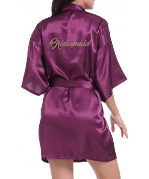 Robes Bridal Bridesmaid Robes for Bride Kimono Wedding Party Getting Ready Gold Glitter Silky Satin Bridesmaid Plum Purple - ...