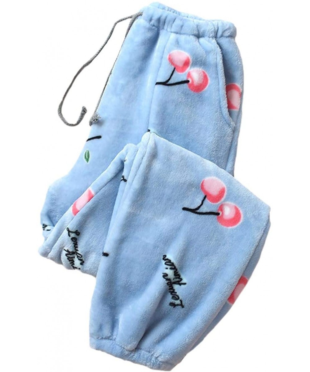 Bottoms Pajama Pants for Women Cozy Fuzzy Fleece Pj Bottoms Casual Lounge Print Warm Winter Long Pants Sleepwear - Blue Cherr...