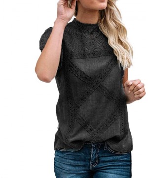 Thermal Underwear Women's Lace Patchwork Flare Ruffle Short-Sleeve T-Shirt Floral Shirt Top - Black - CU18RYM92AD