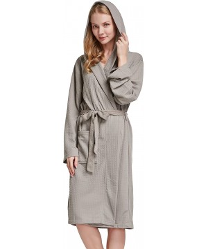 Robes Women Men Hotel Spa Soft Robe Waffle Weave Kimono Nightwear Sleepwear Bathrobe - Hooded Grey - CJ193IQ3ISC