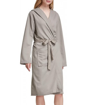 Robes Women Men Hotel Spa Soft Robe Waffle Weave Kimono Nightwear Sleepwear Bathrobe - Hooded Grey - CJ193IQ3ISC