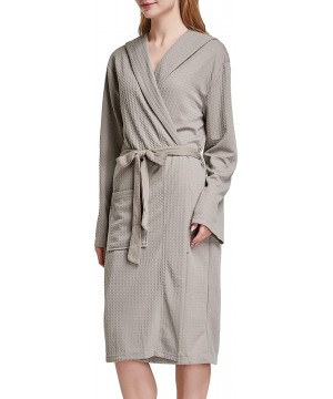 Robes Women Men Hotel Spa Soft Robe Waffle Weave Kimono Nightwear Sleepwear Bathrobe - Hooded Grey - CJ193IQ3ISC