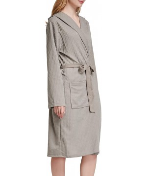 Robes Women Men Hotel Spa Soft Robe Waffle Weave Kimono Nightwear Sleepwear Bathrobe - Hooded Grey - CJ193IQ3ISC