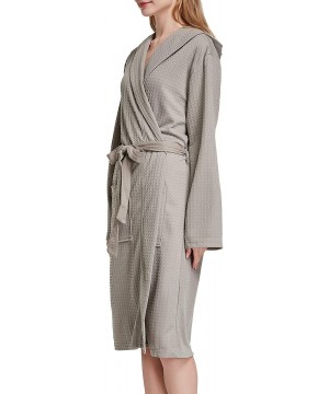 Robes Women Men Hotel Spa Soft Robe Waffle Weave Kimono Nightwear Sleepwear Bathrobe - Hooded Grey - CJ193IQ3ISC