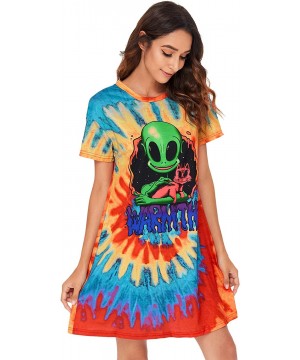 Nightgowns & Sleepshirts Women's Tropical Tee Shirt Dress Short Sleeves Round Neck Casual Nightgown Multicoloured X-Small - M...