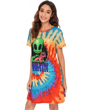 Nightgowns & Sleepshirts Women's Tropical Tee Shirt Dress Short Sleeves Round Neck Casual Nightgown Multicoloured X-Small - M...