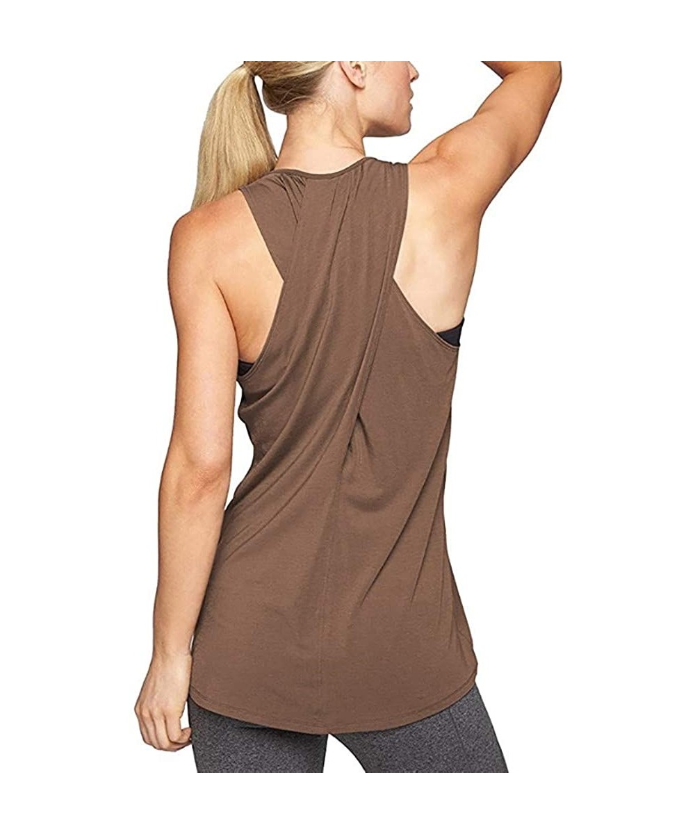 Bras Women Yoga Tank Tops Solid Color Sleeveless O-Neck Training Sport Quick Dry Casual Loose Vest - Brown - C61965HN78S