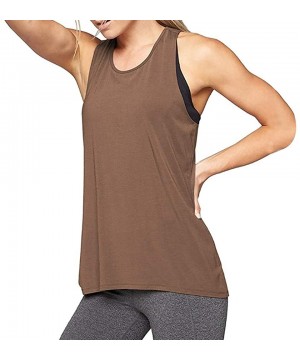 Bras Women Yoga Tank Tops Solid Color Sleeveless O-Neck Training Sport Quick Dry Casual Loose Vest - Brown - C61965HN78S