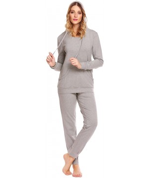 Sets Women Hoodie Pajamas Set Pullover Lounge Outfits Long Sleeve Sleep Tops & Drawstring Pants - Gray - CX188DZZCWS