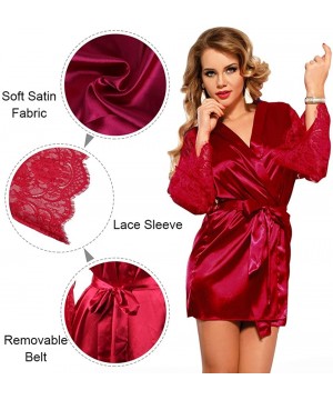 Robes Women's Silk Satin Robe Plus Size Short Kimono Robe Sleepwear with Oblique V-Neck M-5XL - Style 1 Red - CC18RRY2IYX