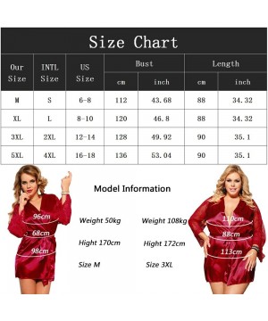 Robes Women's Silk Satin Robe Plus Size Short Kimono Robe Sleepwear with Oblique V-Neck M-5XL - Style 1 Red - CC18RRY2IYX